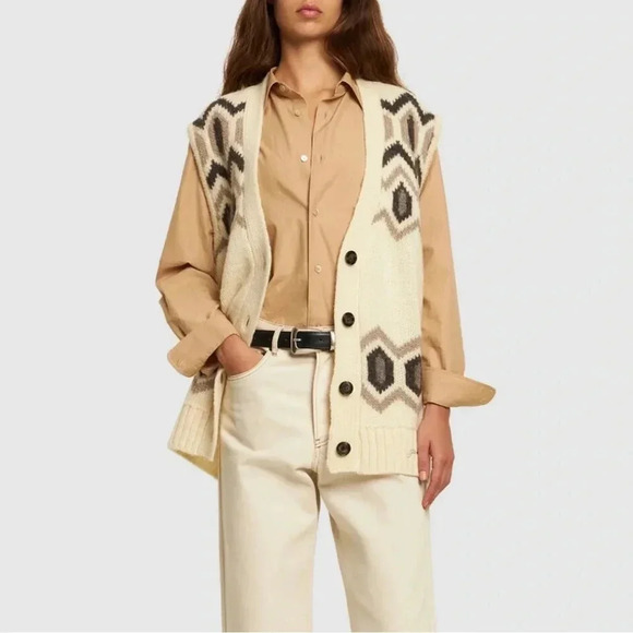 Ganni Jackets & Blazers - GANNI NWT Intarsia Graphic Knit Oversized Wool Vest Egret White S M $445
